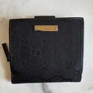 Gucci Black GG Canvas and Leather French Wallet